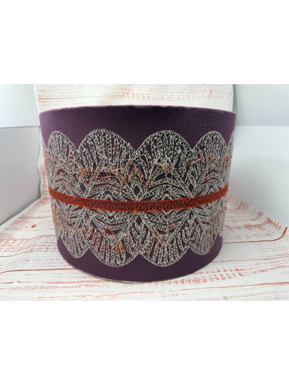 Pair (2) Anthropologie Drum Lamp Shades ~ Plum Color w Lace